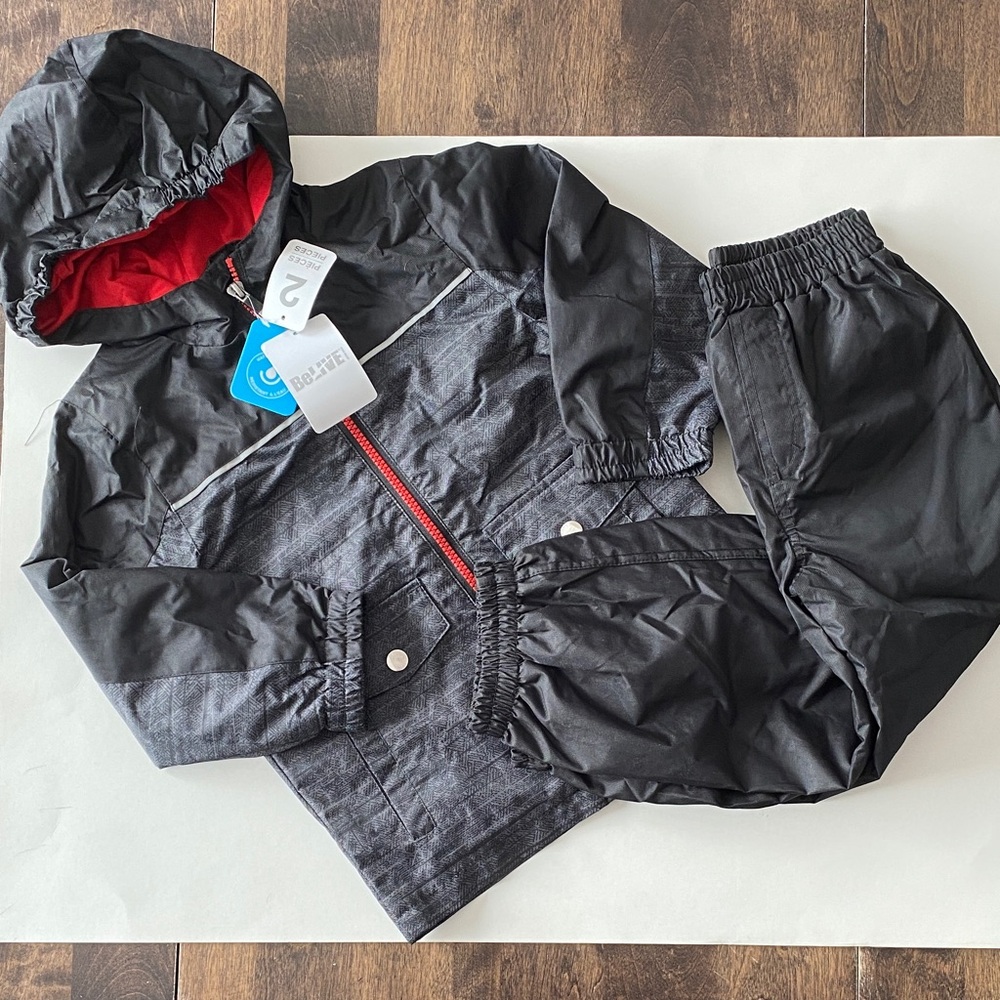 KID US 4Y Black and Red Hooded Jacket and Pants Set Waterproof